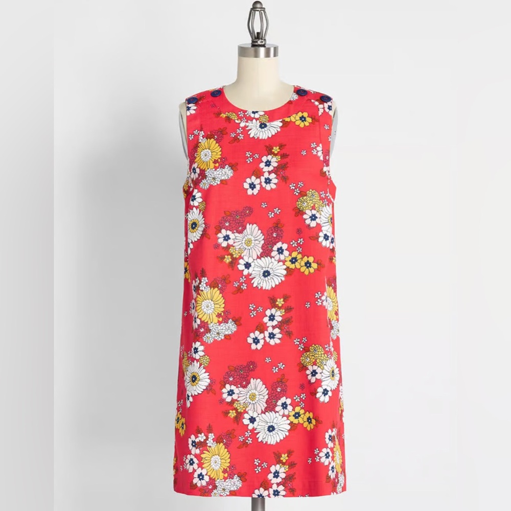 ModCloth Sleeveless Red Floral ‘Up With the Fun Shift Dress’ Size Medium